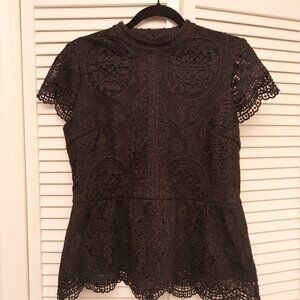 Fitted Black Lace Peplum Top
